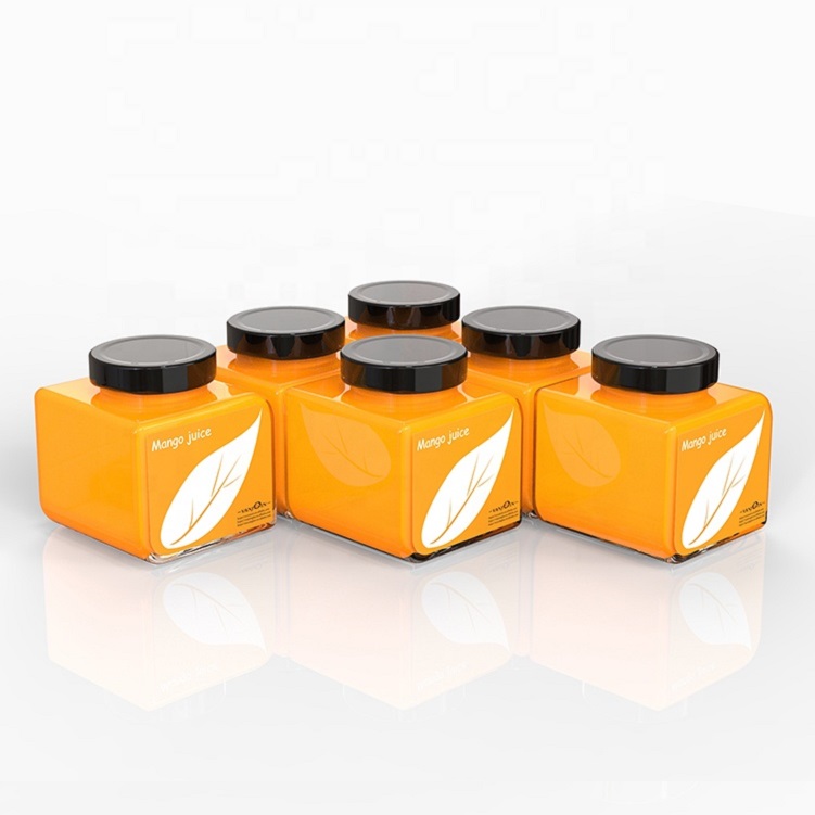 Vanjoin New Arrival Square Shape Spice Jars 350 ml Glass Food Canning Jar WIth Metal Lids