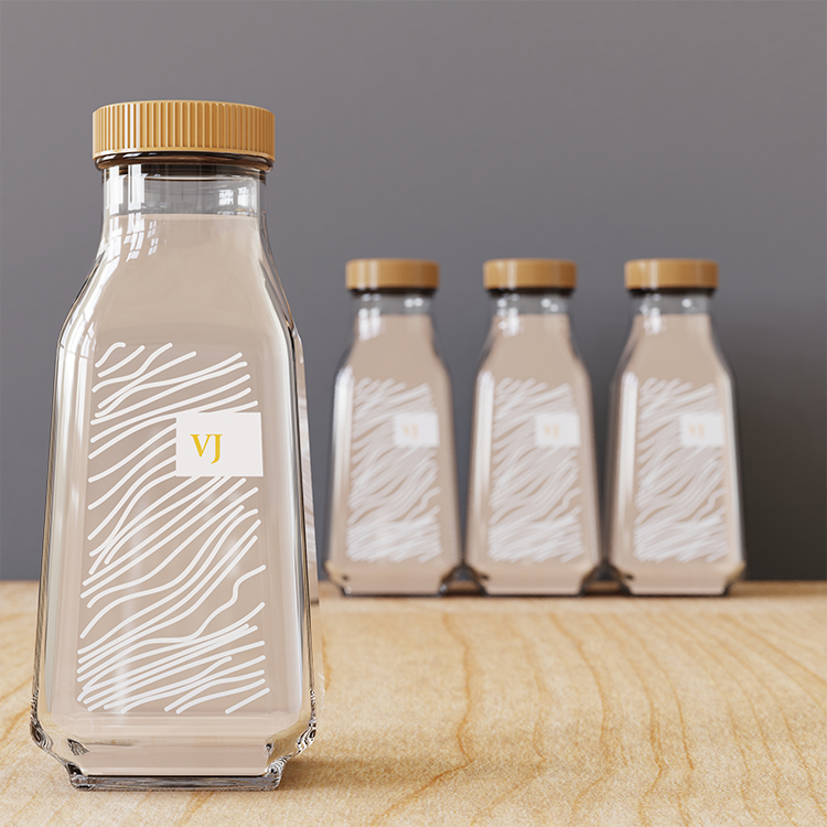 Vanjoin New Design 250ml 360ml 480ml Storage Glass Juice Beverage Bottle With Cap