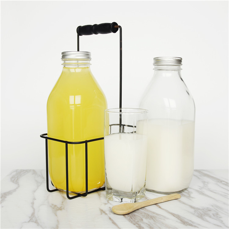 Vanjoin New Style 1 Liter 1000 ML 32 OZ Square Glass Milk Bottle