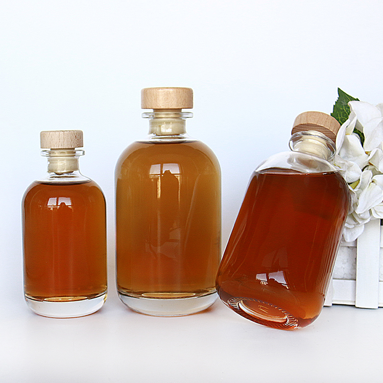 Vanjoin Refillable Clear Empty Gin Bottles 100 ML 250 ML 375ML 500ML Liquor Round Glass Bottle with Cork