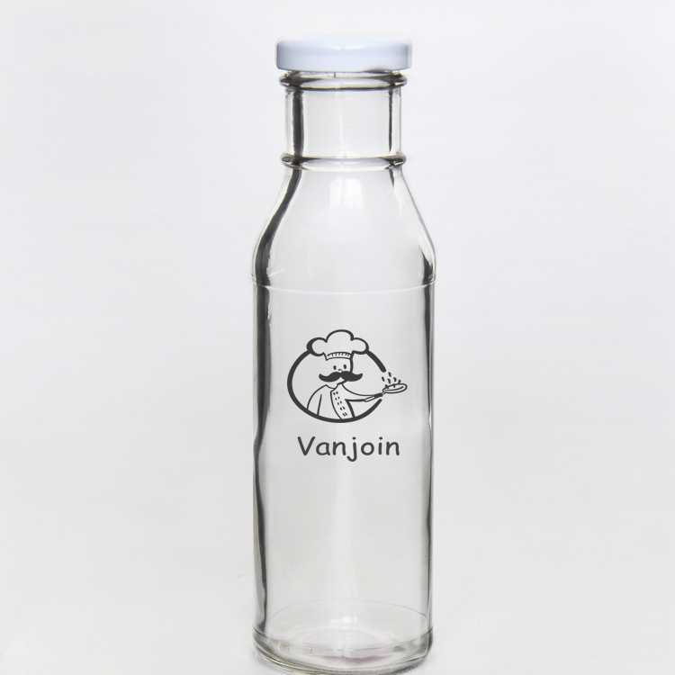 Vanjoin Ring Neck 370ml Glass Tomato Bean Chili Hot Sauce Round Bottle  With Screw Plastic  Lid