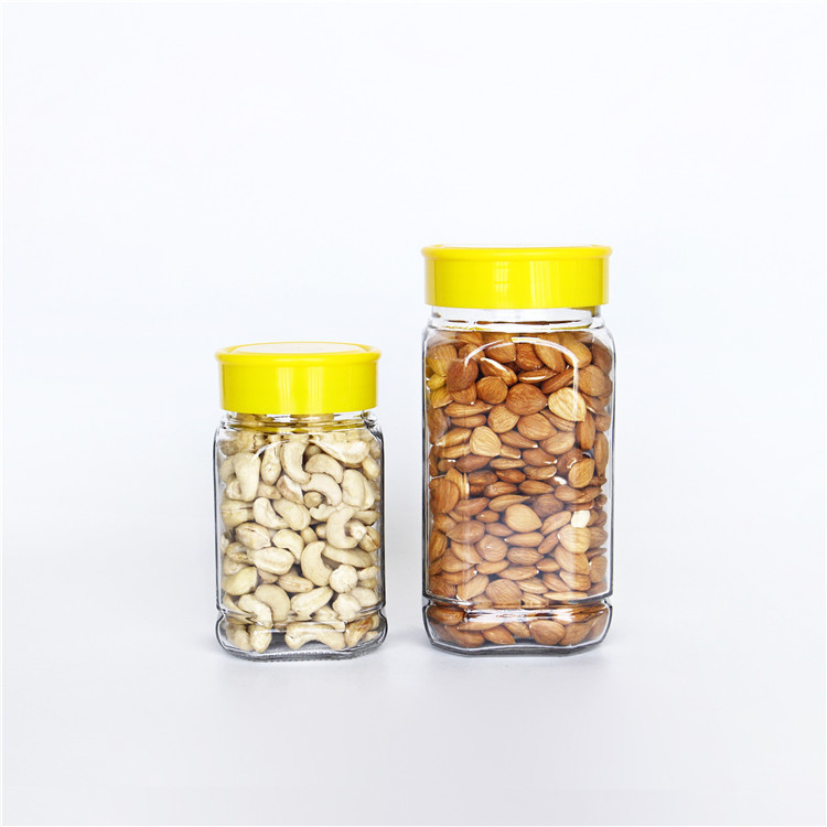 Vanjoin Square Glass Storage Bottle With Plastic Screw Lids For Nuts Snacks Seasoning