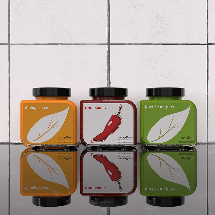 Vanjoin Topsale Designer 12oz 350ml Empty Square Hot Sauce Jar Glass Kitchen Spice Jars Muitifunctional Juice Jar with Metal Lid