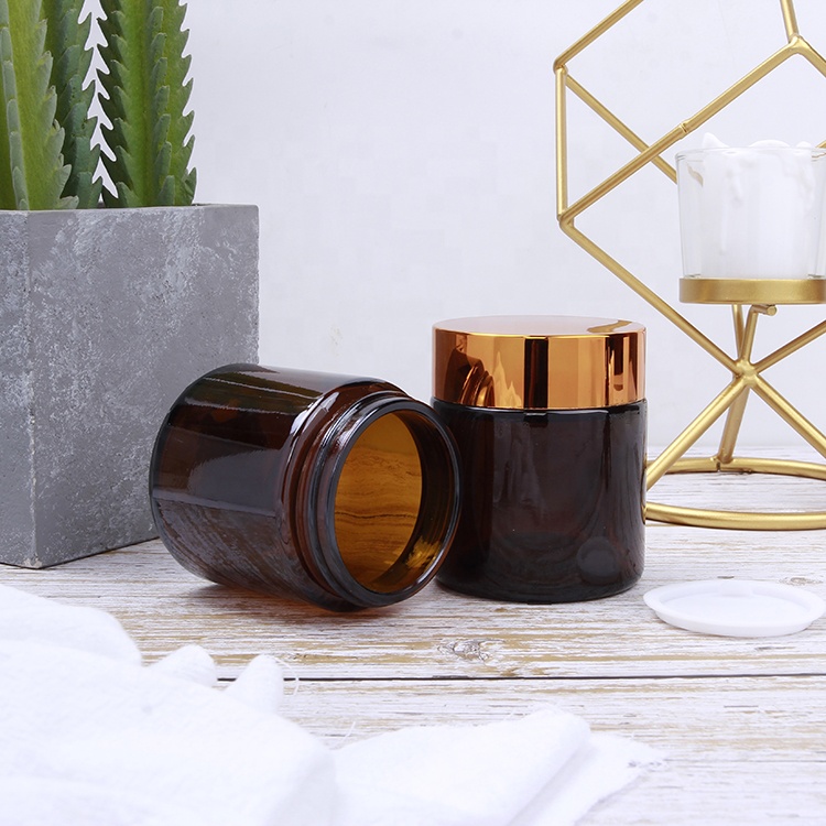 Vanjoin amber frosted 5g 10g 20g 30g 50g skin care cream packaging cosmetic jars with gold sliver cap