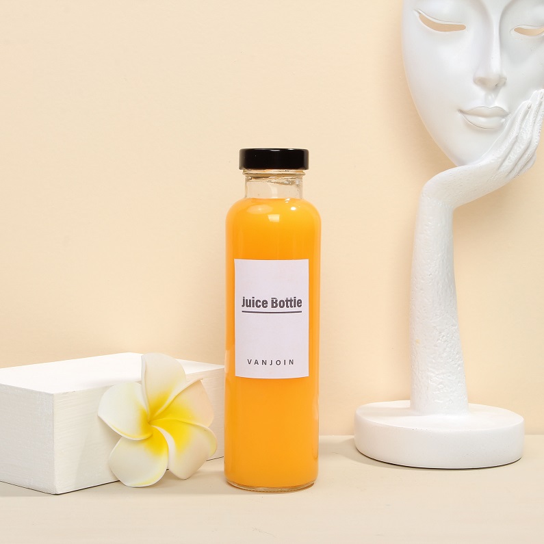 Vanjoin china fresh juice glass bottle frascos de vidrio para jugo 12oz 330ml beverage Bottles with screw cap