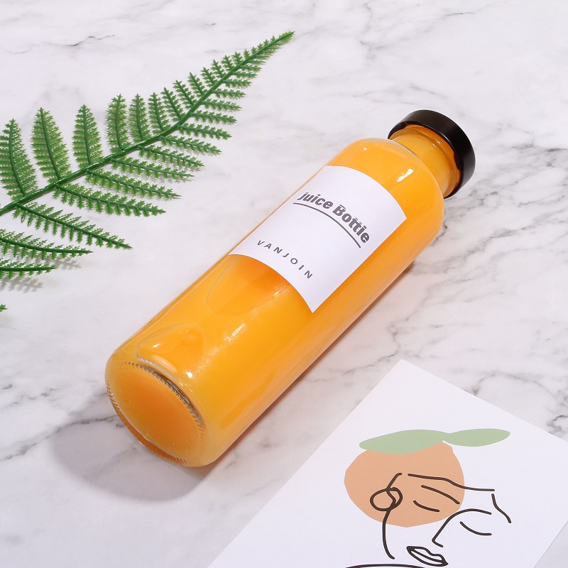 Vanjoin china fresh juice glass bottle frascos de vidrio para jugo 12oz 330ml beverage Bottles with screw cap