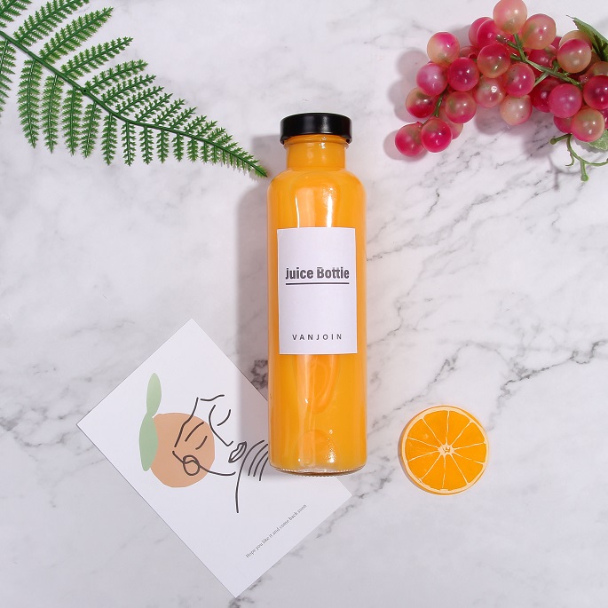 Vanjoin china fresh juice glass bottle frascos de vidrio para jugo 12oz 330ml beverage Bottles with screw cap