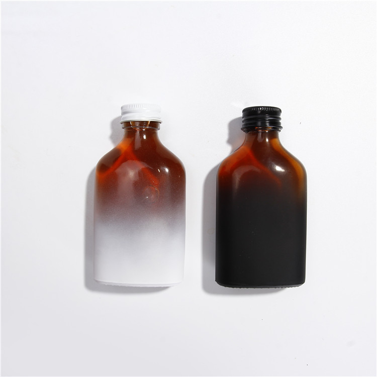 Vanjoin customized logo printing gradient black color spray flask glass bottle flat 200 ml drinking bottles with lid