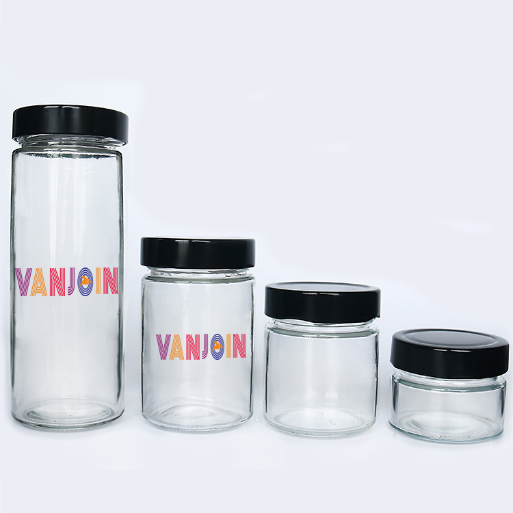 Vanjoin cylinder custom canning glass jam jars 200ml with deep metal screw lid
