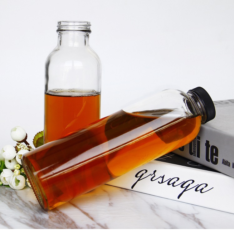 Vanjoin cylinder round 16oz Glass kombucha carbonated beverage bottle with plastic aluminum lid