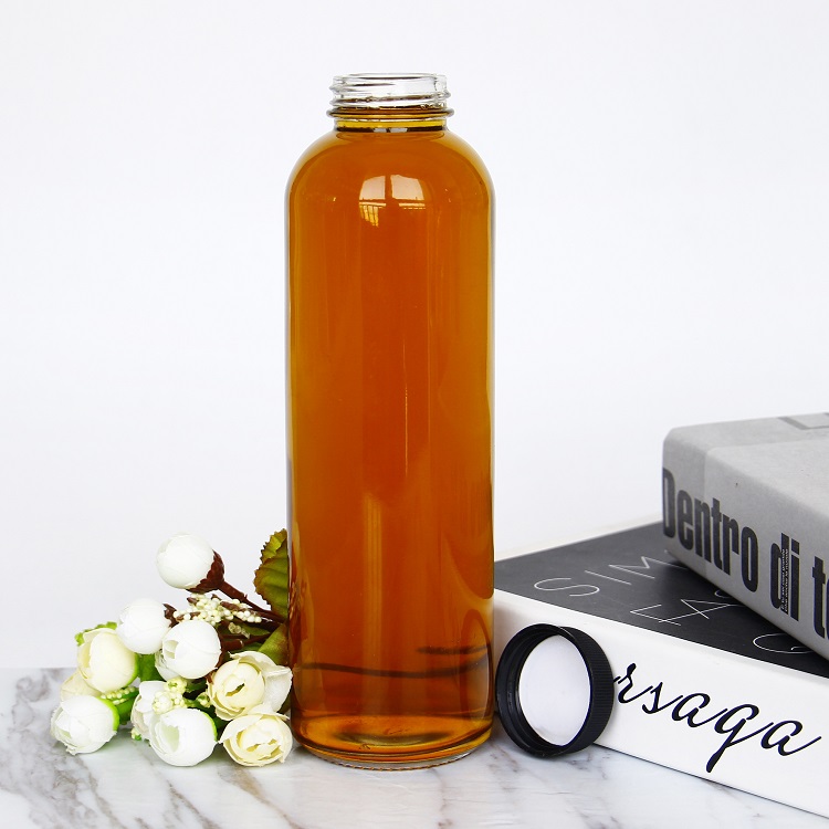 Vanjoin cylinder round 16oz Glass kombucha carbonated beverage bottle with plastic aluminum lid