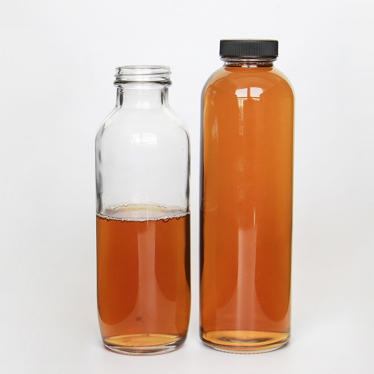 Vanjoin cylinder round 16oz Glass kombucha carbonated beverage bottle with plastic aluminum lid