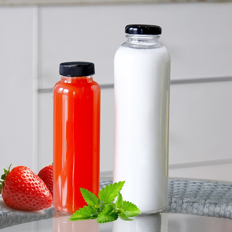 Vanjoin cylinder round 16oz Glass kombucha carbonated beverage bottle with plastic aluminum lid