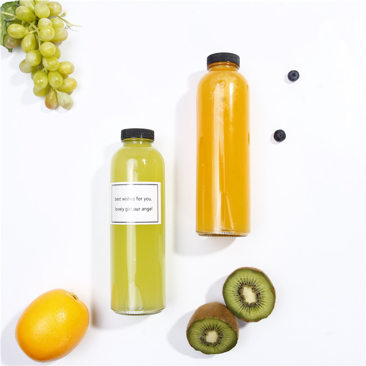 Vanjoin cylinder round 16oz Glass kombucha carbonated beverage bottle with plastic aluminum lid