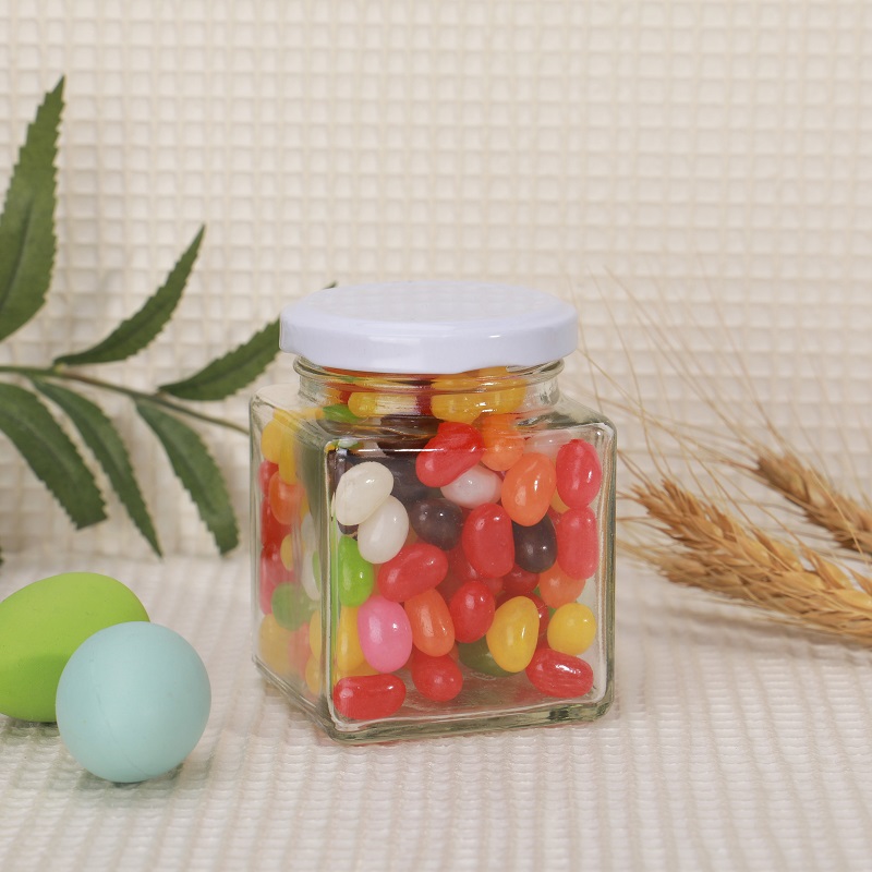 Vanjoin square clear 200ml glass jar 52mm round-mouth honey jam candy sauce storage jars in bulk
