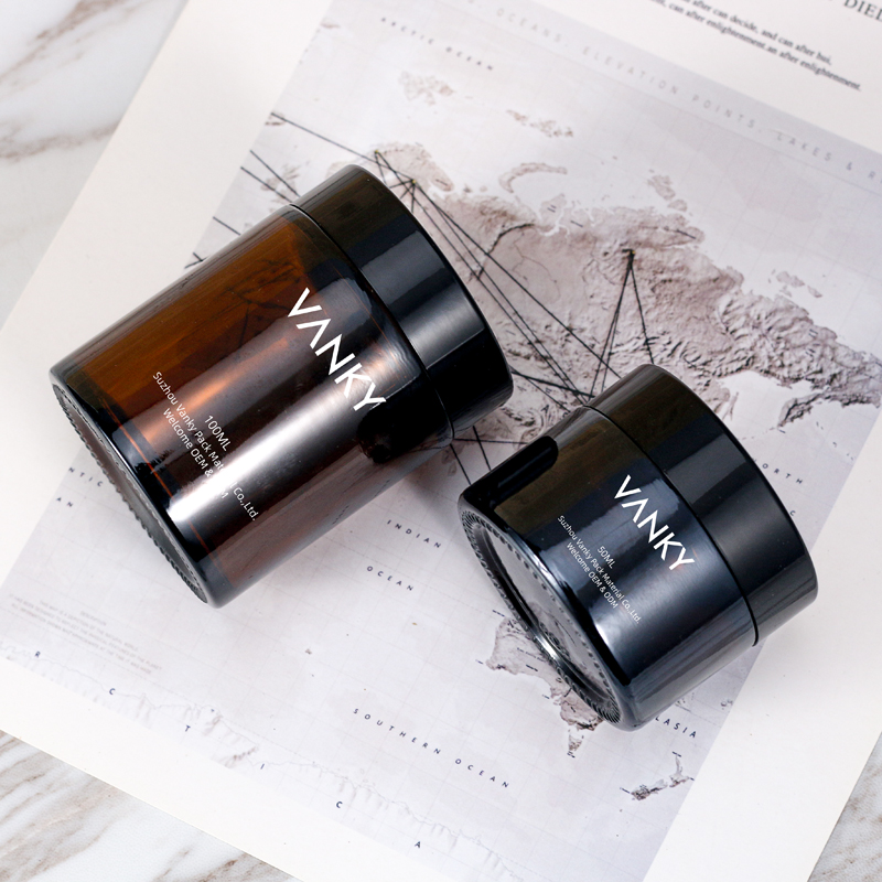 Vanky 50g 60g 100g Amber Glass Jar Cosmetic Packaging