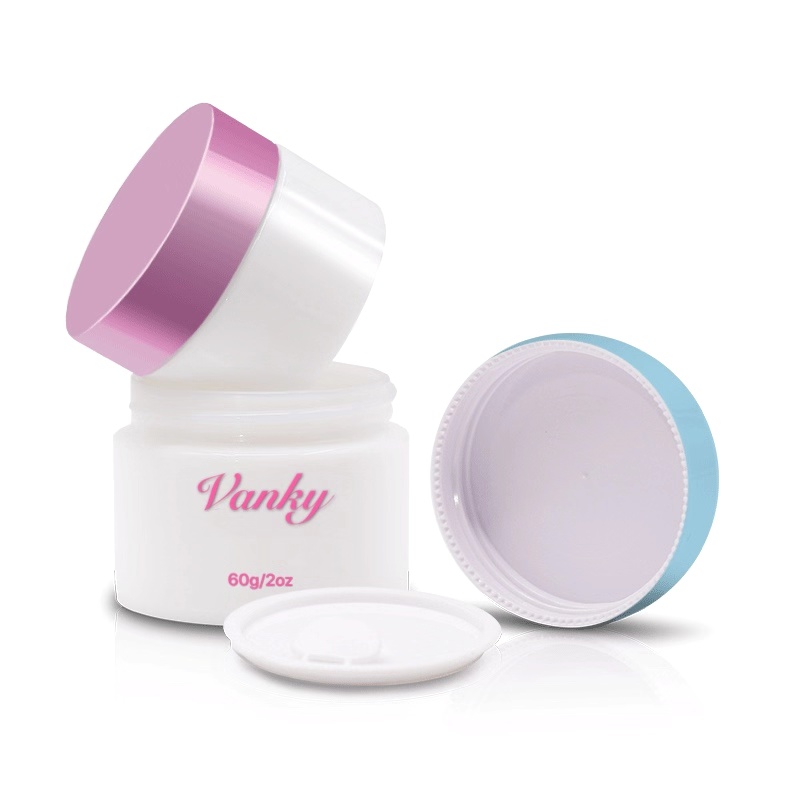 Vanky Lux 50g 100g white glass jar with plastic ABS lid China wholesale
