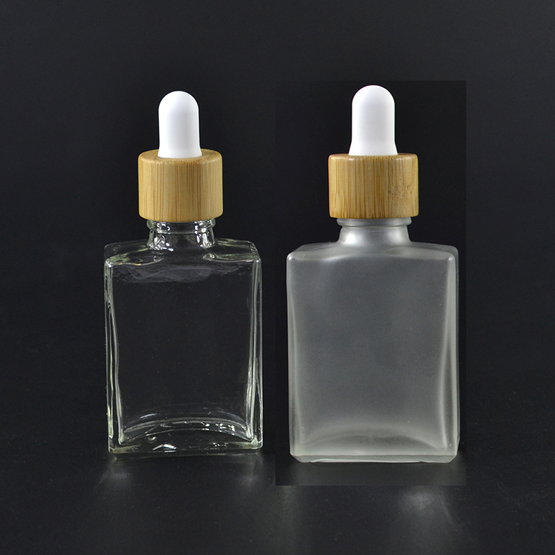 Vape juice serum  bottle 15ml 30ml 50ml 100ml rectangle square clear frosted essential oil  glass dropper bottle with bamboo cap