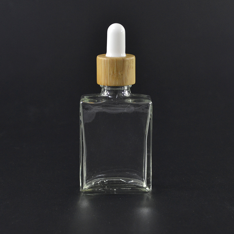 Vape juice serum bottle 15ml 30ml 50ml 100ml rectangle square clear frosted essential oil glass dropper bottle with bamboo cap