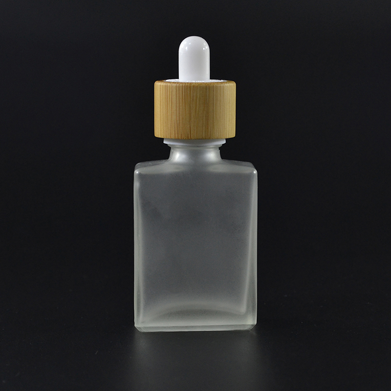 Vape juice serum bottle 15ml 30ml 50ml 100ml rectangle square clear frosted essential oil glass dropper bottle with bamboo cap