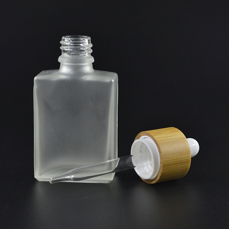 Vape juice serum bottle 15ml 30ml 50ml 100ml rectangle square clear frosted essential oil glass dropper bottle with bamboo cap