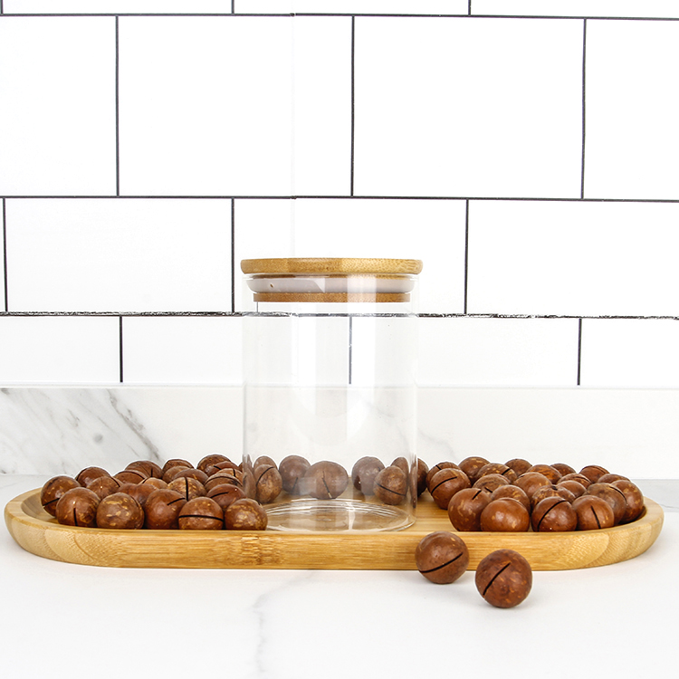 Variety sizes Eco-friendly borosilicate cookie jelly honey glass jar nuts storage jar with bamboo lid