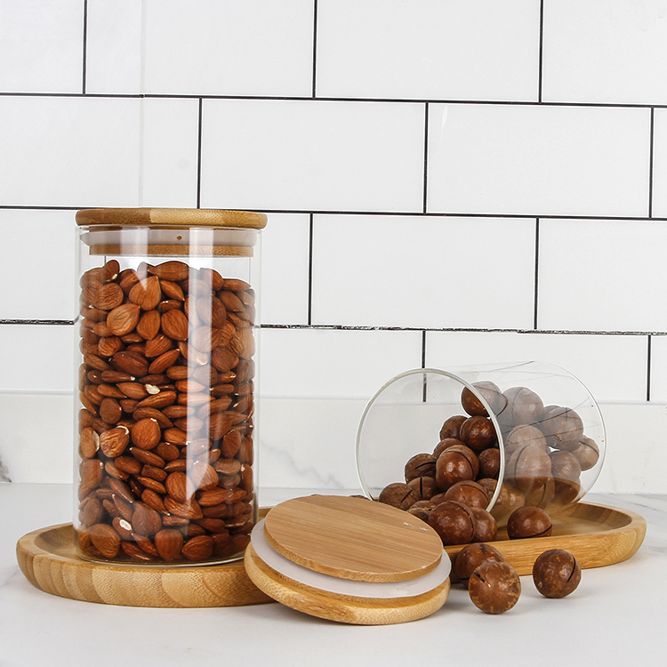 Variety sizes Eco-friendly borosilicate cookie jelly honey glass jar nuts storage jar with bamboo lid