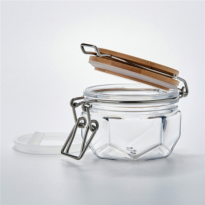 Various 3sizes wood lid plastic food canister dry fruit jar with wooden/ bamboo lid
