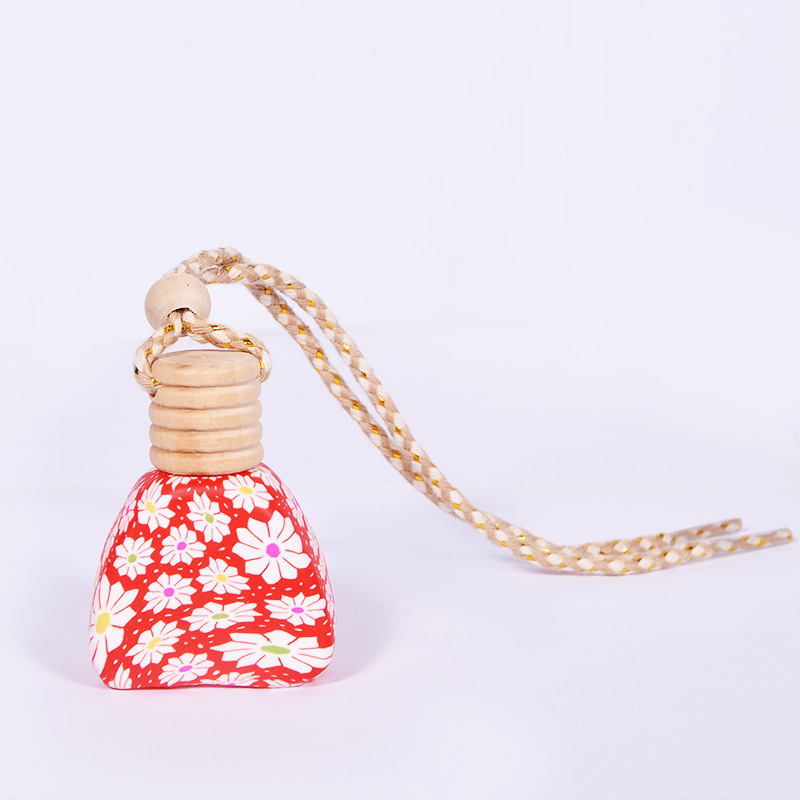 Various Designs Empty Polymer Clay Air Freshener Glass Bottles 10-15ml Refillable Car Hanging Glass Bottle for Car Diffuser Use