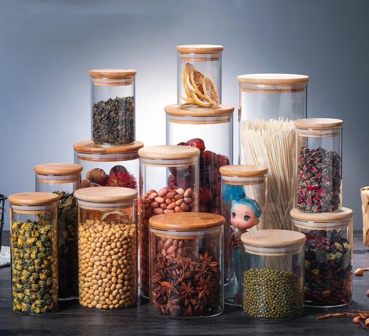 Various Styles Heat Resistant Airtight Glass Containers Sets Food Storage Canister Kitchen Spices Pantry Organization Tea Coffee