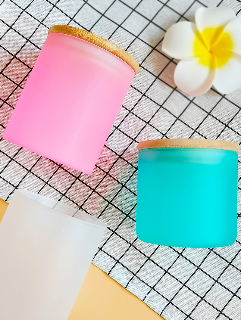 Various color matte/frosted empty candle container glass jar with wood lid