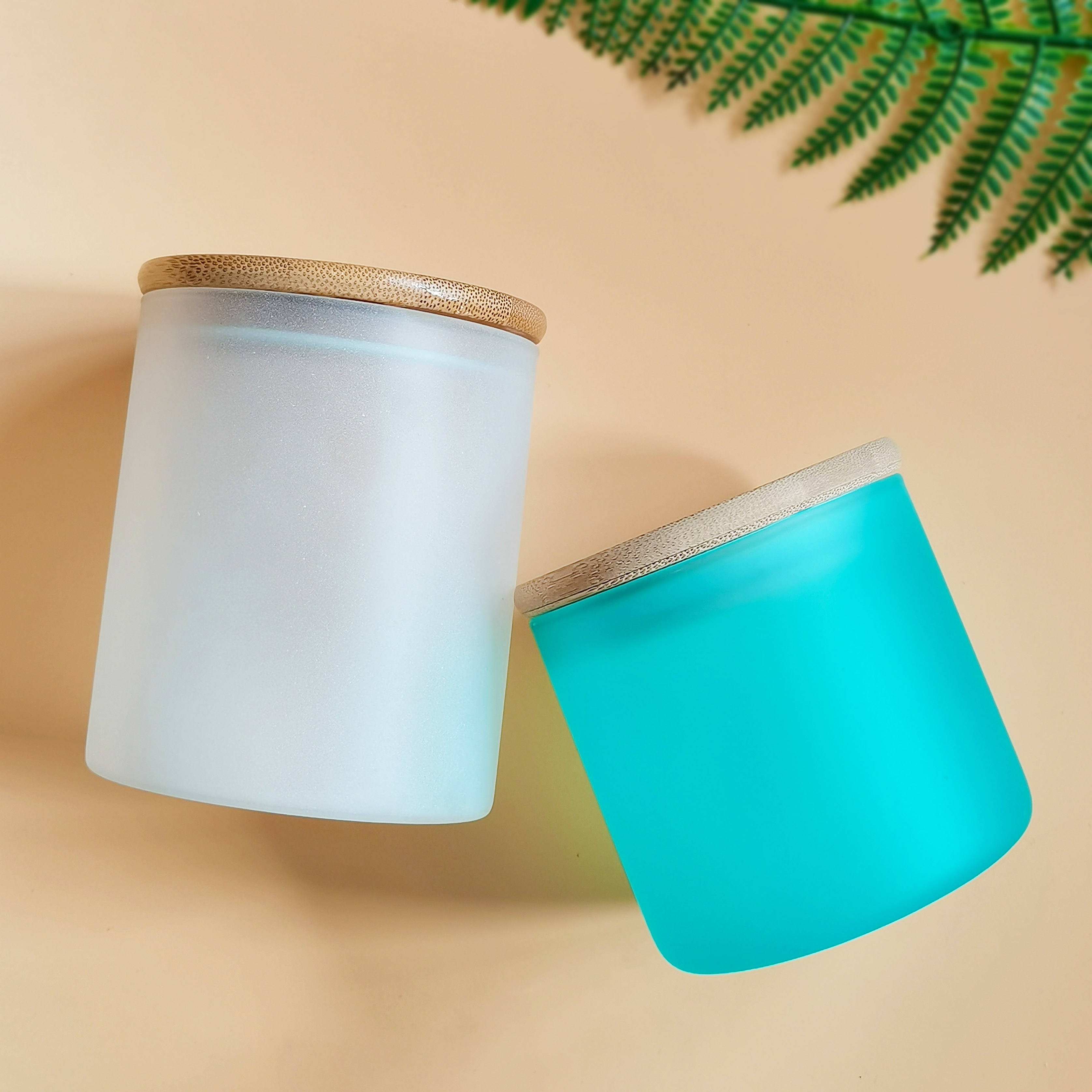 Various color matte/frosted empty candle container glass jar with wood lid