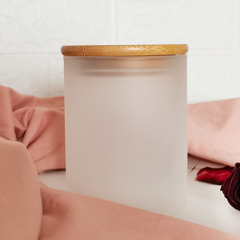 Various color matte/frosted empty candle container glass jar with wood lid