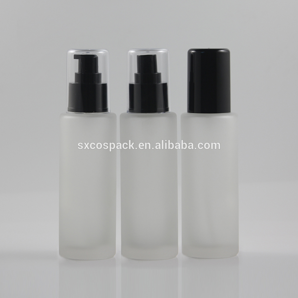 Various color of the glass lotion pump or spray bottle in 100ml with black or clear cover for wholesales, colorful glass bottle