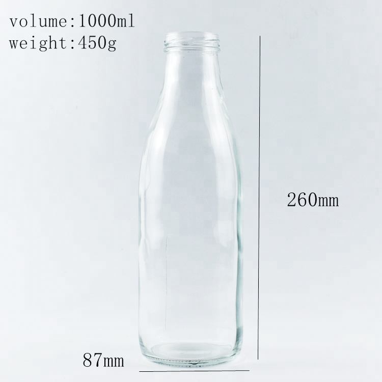 Various colours and designs customizable Wholesale custom logo 1 liter glass bottles 1000ml milk bottle with lid
