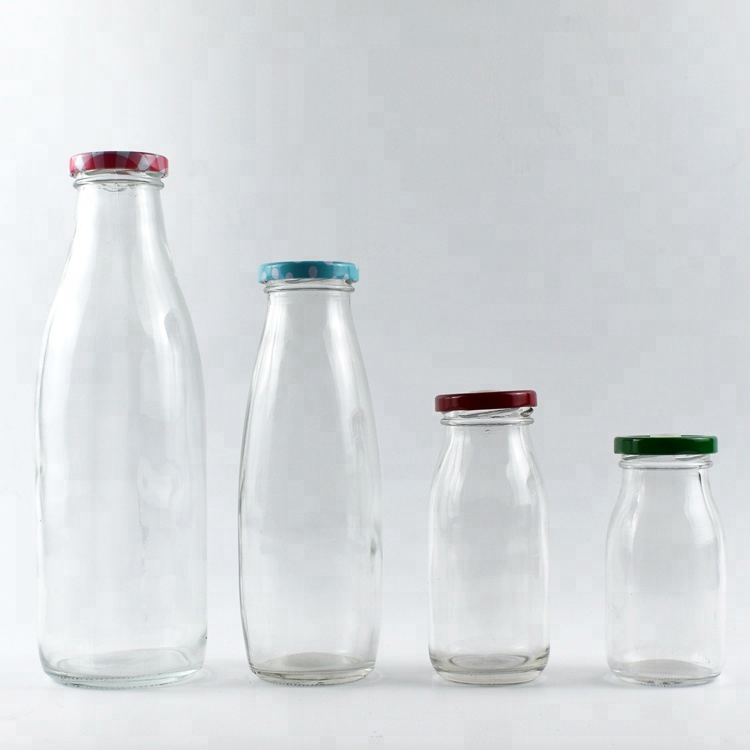 Various colours and designs customizable Wholesale custom logo 1 liter glass bottles 1000ml milk bottle with lid