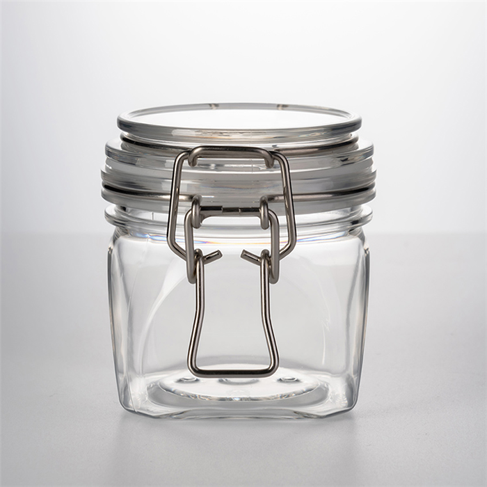 Various size plastic jar with clamp /plastic jar / fido wire bail square canning jars