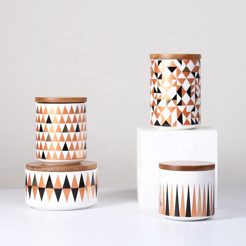 Various sizes ceramic wholesale custom eco friendly kitchen jars with bamboo lid manufacturers