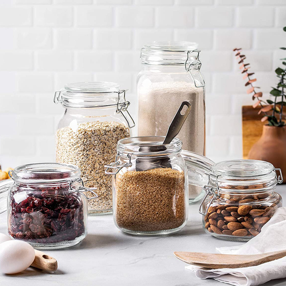 Various sizes round storage jar with hermetic clip glass lid for kitchen storage