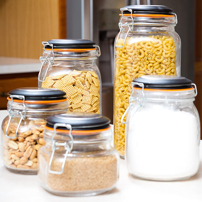 Various sizes round storage jar with hermetic clip glass lid for kitchen storage