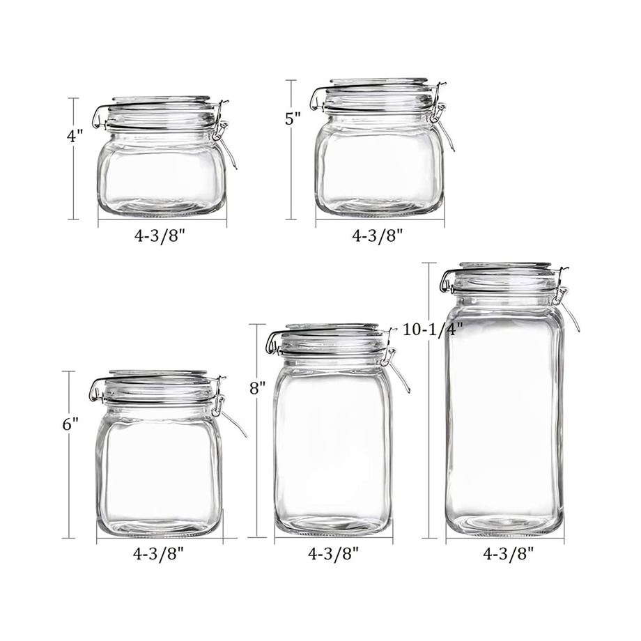 Various sizes round storage jar with hermetic clip glass lid for kitchen storage