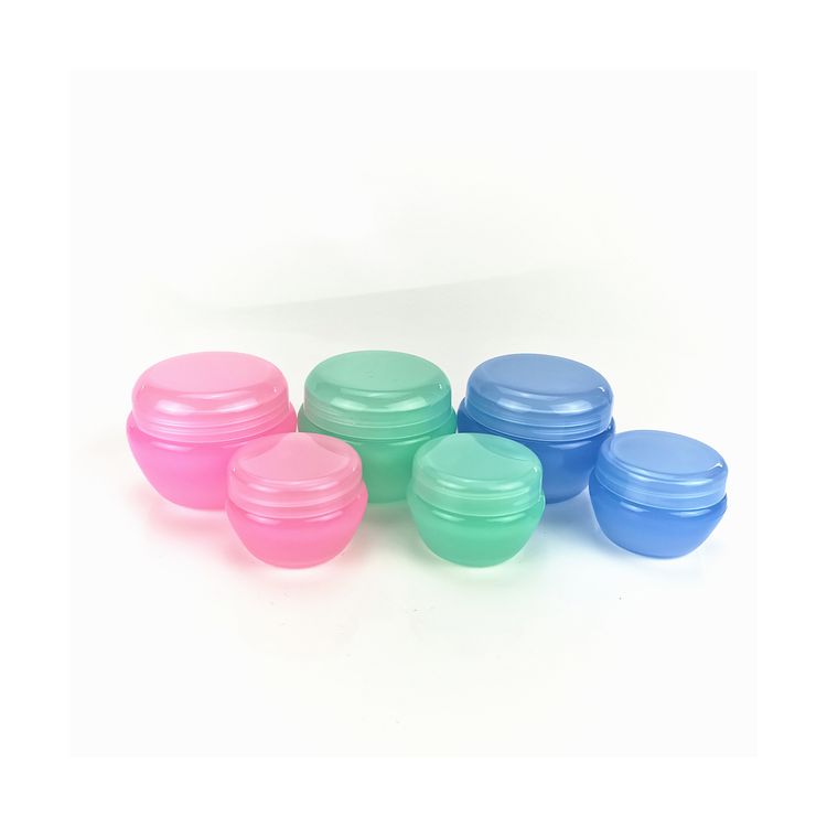 Various small-capacity cream jars and Cream jars in colored plastic