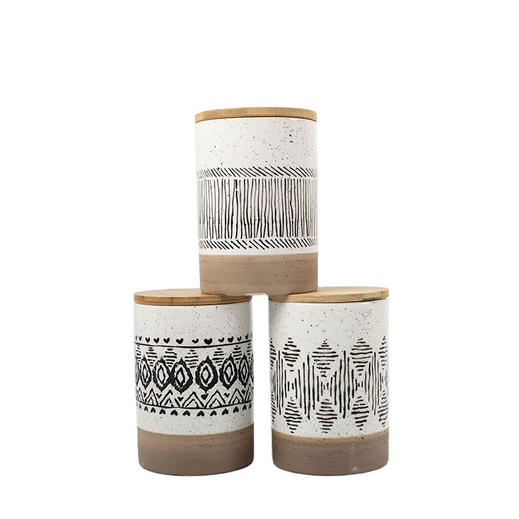 Village beehive bamboo cover ceramic storage can ceramic storage jar with lid