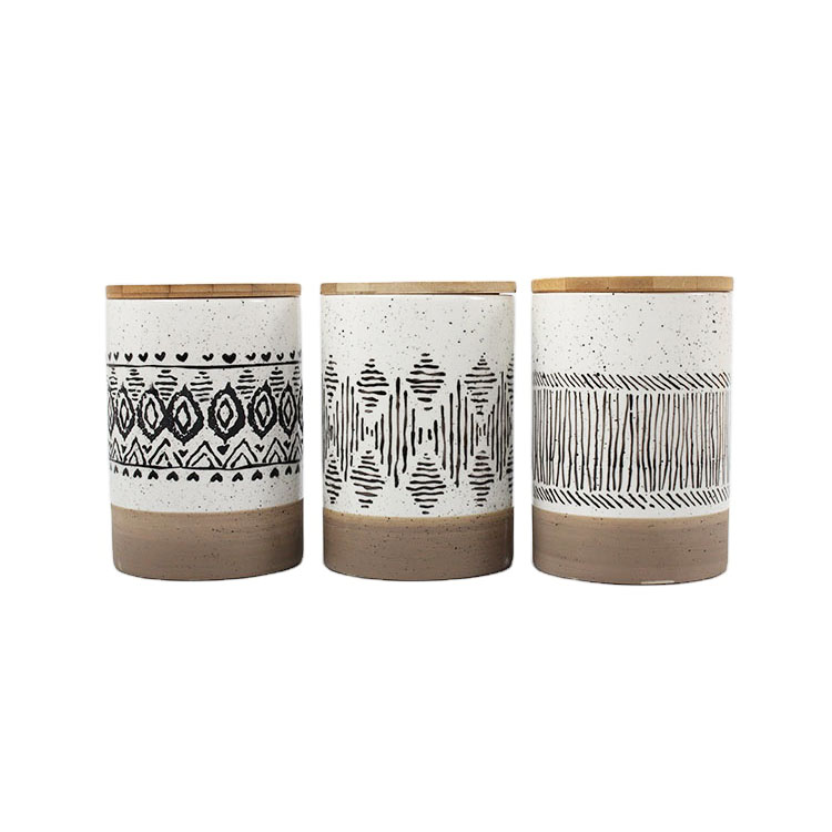 Village beehive bamboo cover ceramic storage can ceramic storage jar with lid