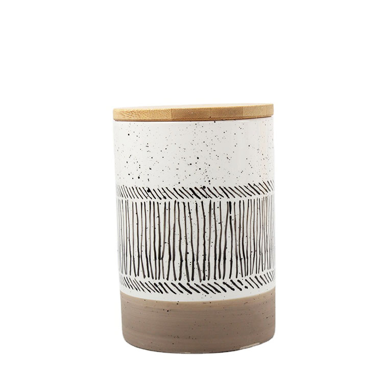 Village beehive bamboo cover ceramic storage can ceramic storage jar with lid