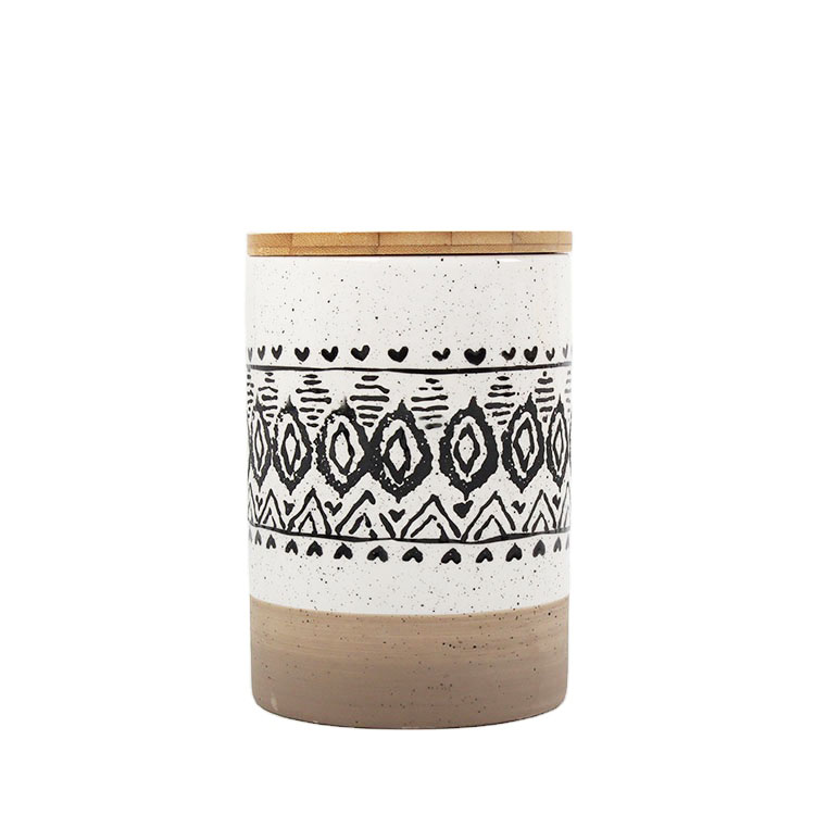 Village beehive bamboo cover ceramic storage can ceramic storage jar with lid