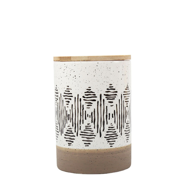 Village beehive bamboo cover ceramic storage can ceramic storage jar with lid