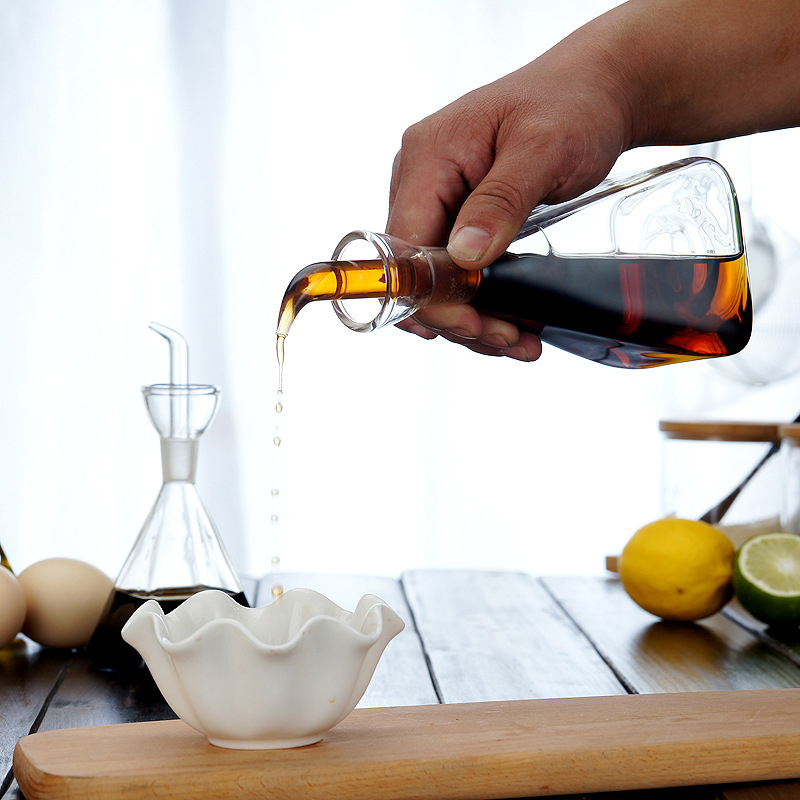 Vinegar Dispenser Olive Cooking Kitchen Oil Pot With Glass Bottle Leak Proof Spout