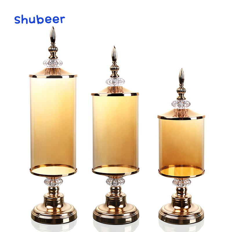 Vintage openwork lace light luxury living room glass jar with lid stand candle holder