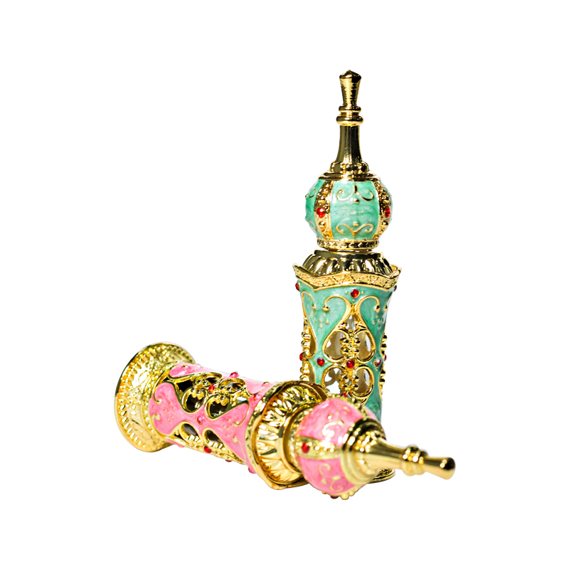 Vintage perfume bottle essence oil bottle gold powder color and gold green cheap high quality can be customized
